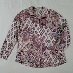 Chicos Shirt Top Sz 0 = 4 6 Button S Long Sleeve 100% Cotton Ivory Pink Paisley